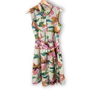 MARISA & MARIE 100% Linen Floral Shirt Dress with Belt MADE IN ITALY US Sz XS